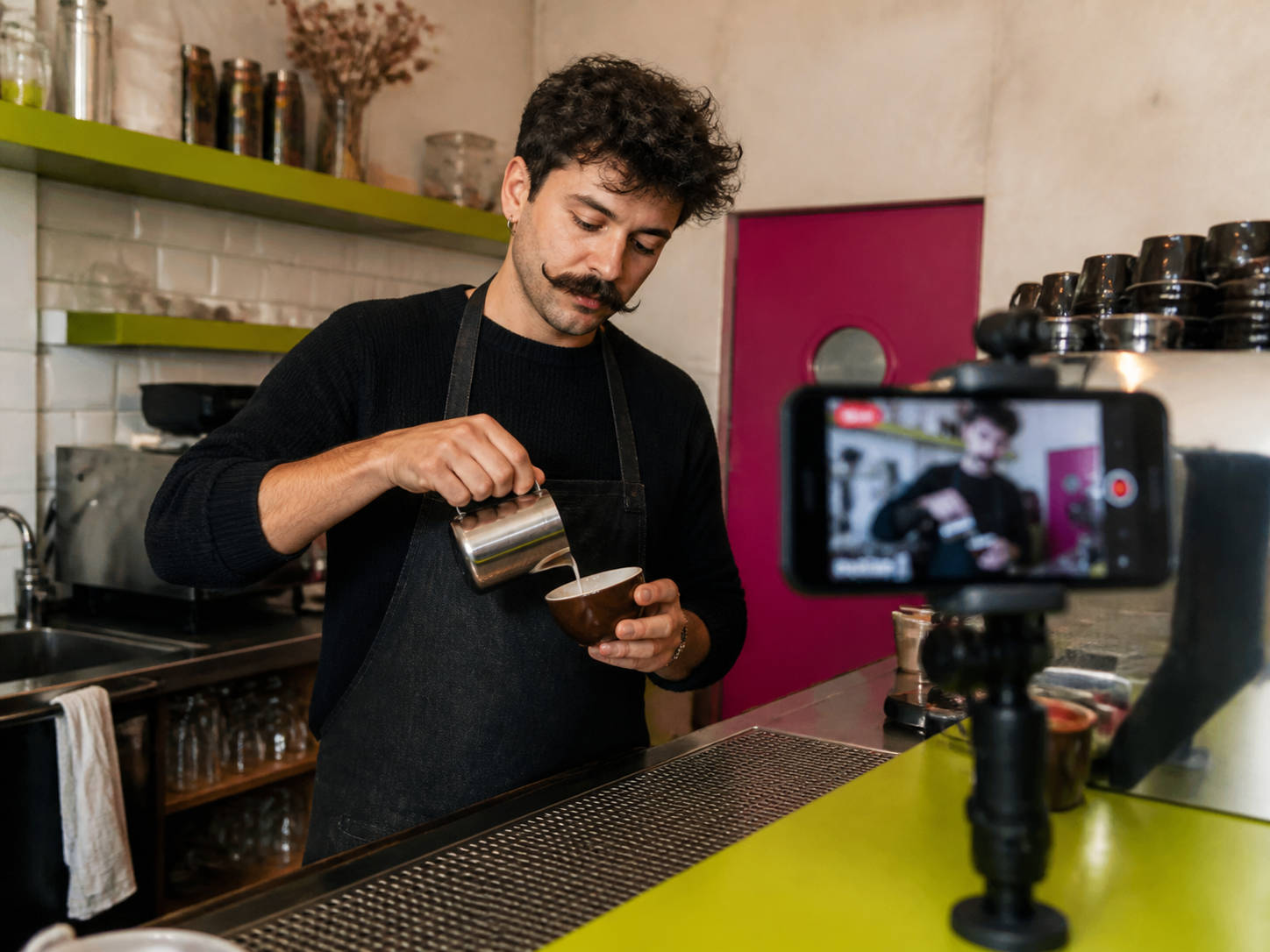 Barista filmé en format vertical